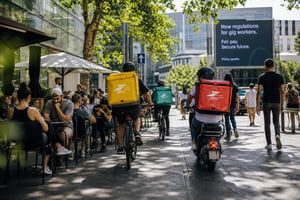 Australian gig worker delivering food, representing new Fair Work minimum standards for contractors in 2026.
