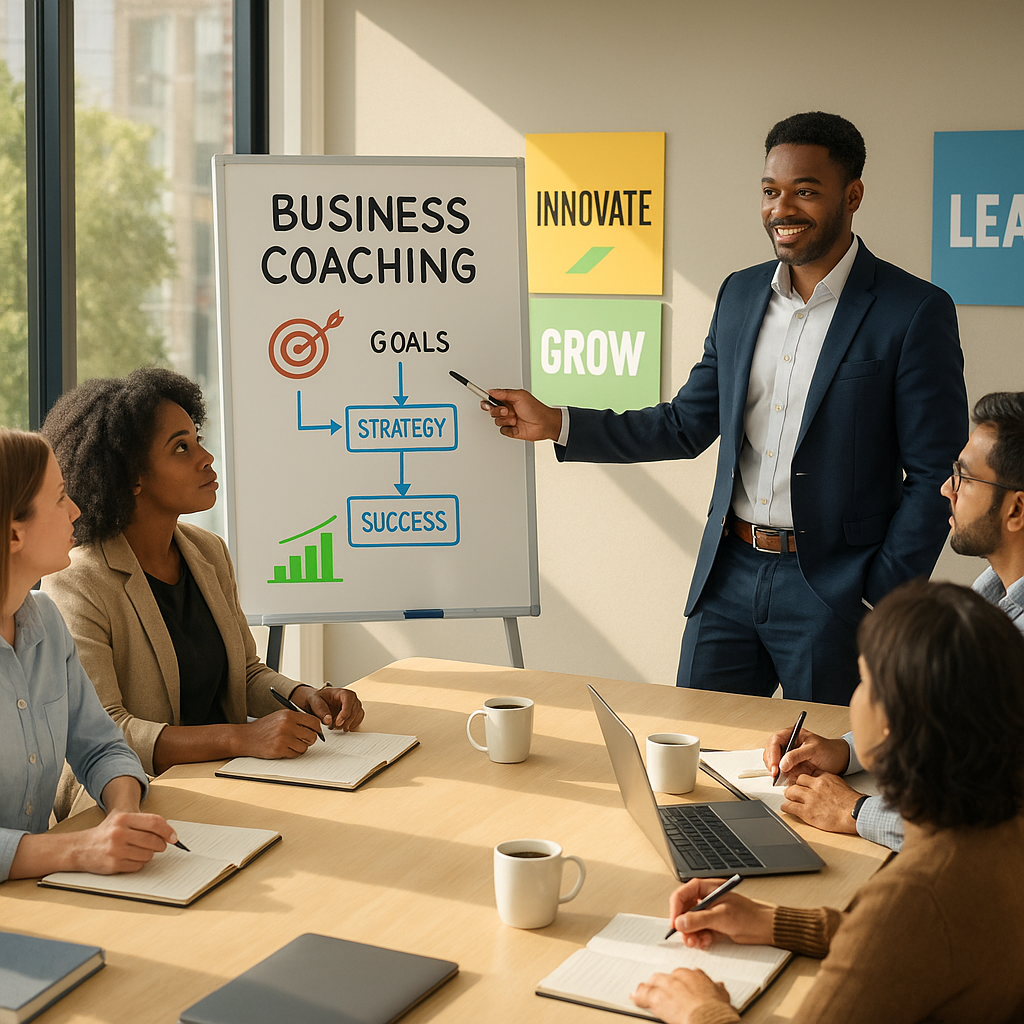 team discussing benefits of business coaching