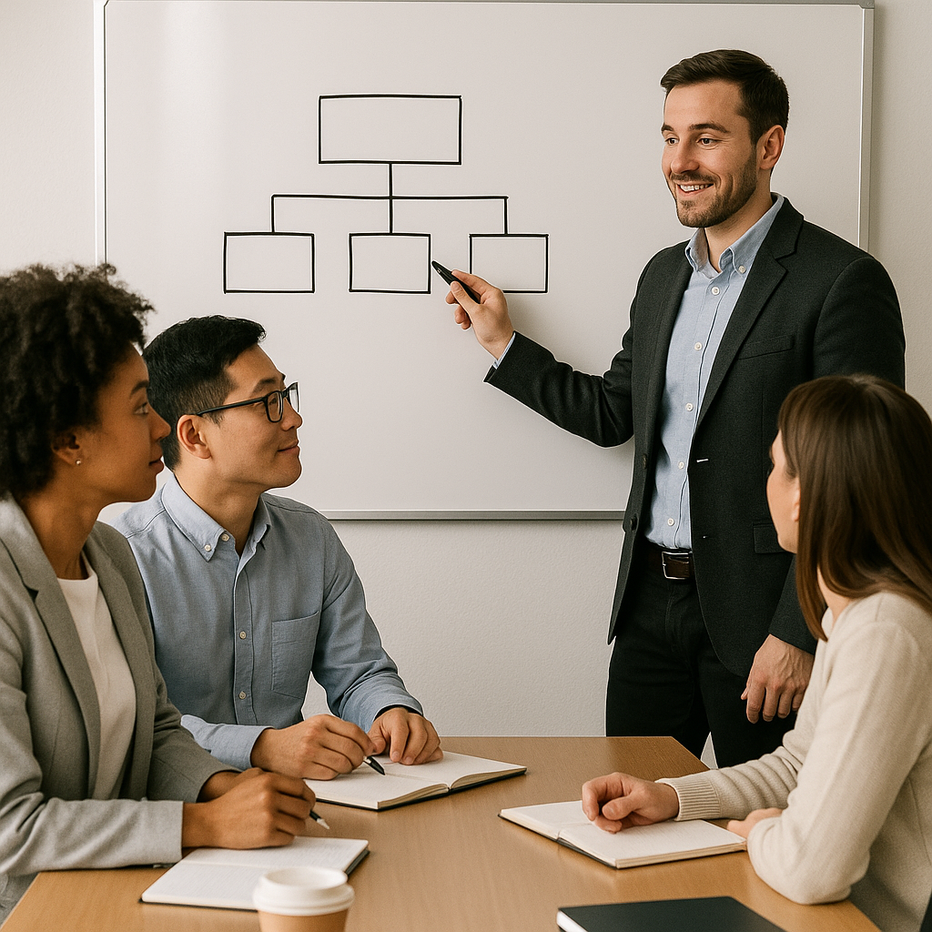 meeting with org chart on white board-1 meeting with org chart on white board-1
