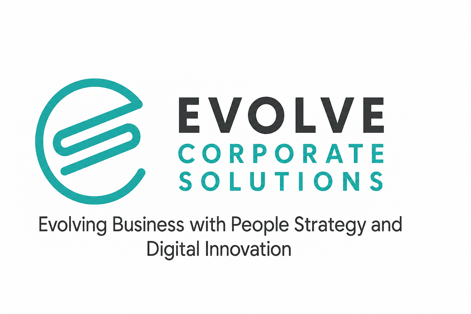 Evolve Corporate Solutions logo in teal and charcoal with the tagline Evolving Business with People Strategy and Digital Innovation